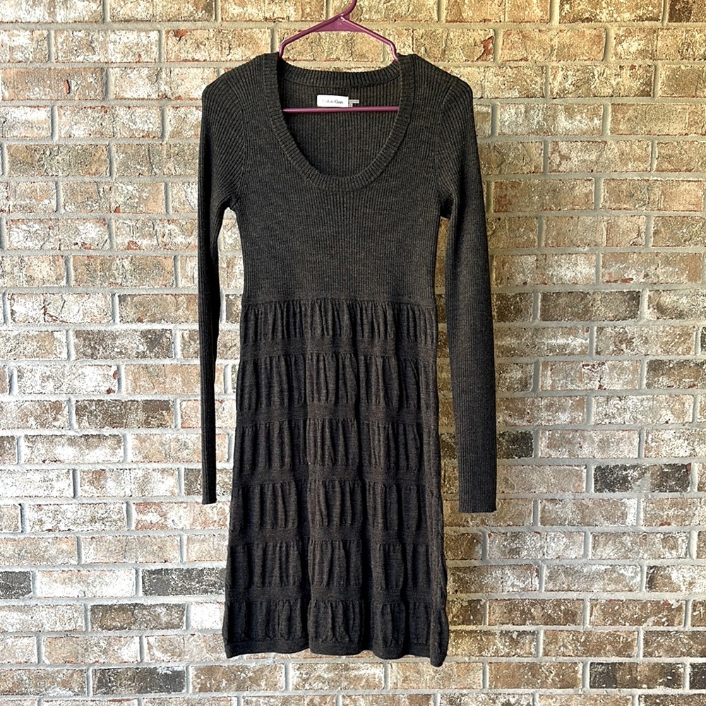 Babydoll top vtg Y2k charcoal gray Knit long sleeve Dress merino wool Bella swan